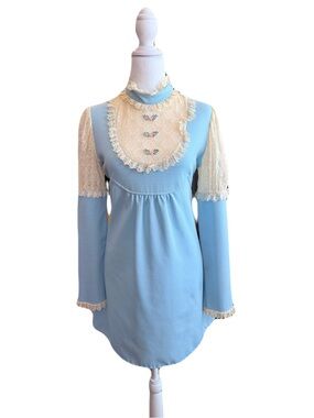 Vintage Baby Blue Lace Bib Dress
